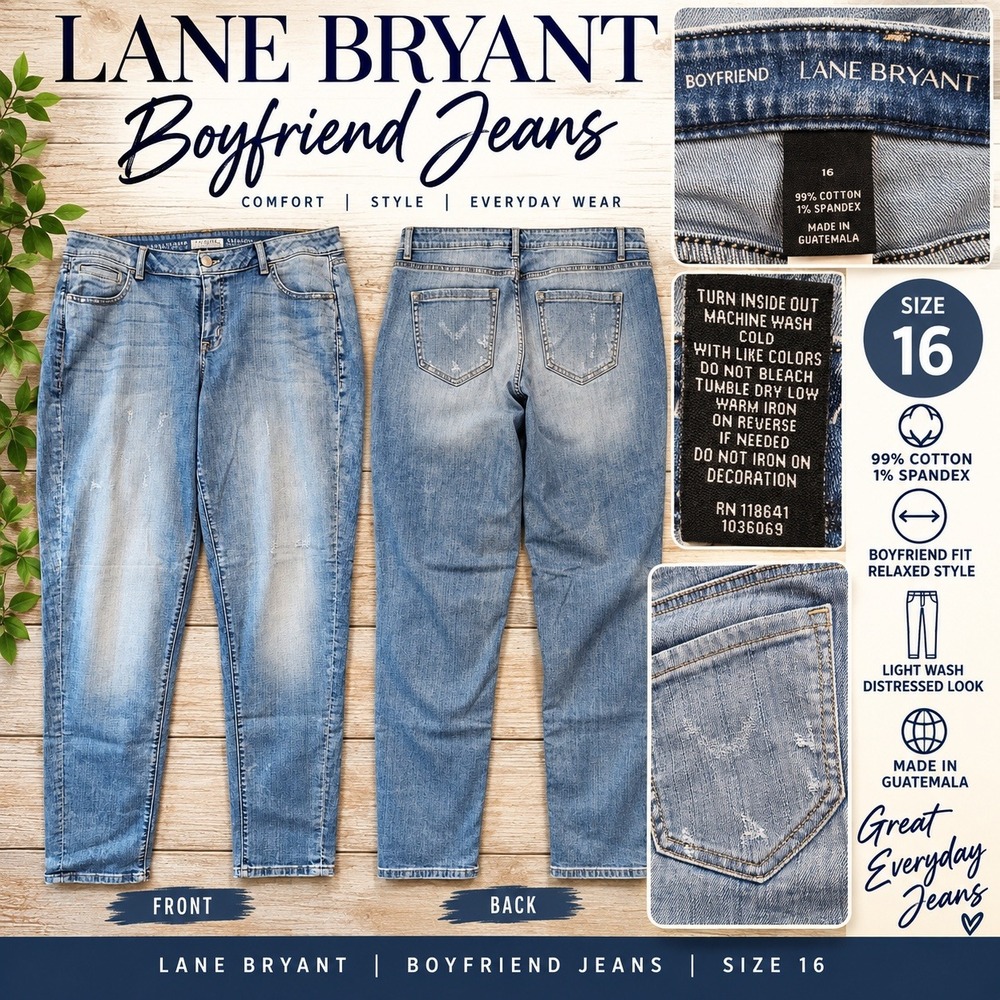 Lane Bryant Boyfriend Jeans Size 16 Light Wash Distressed Relaxed Fit 1036069